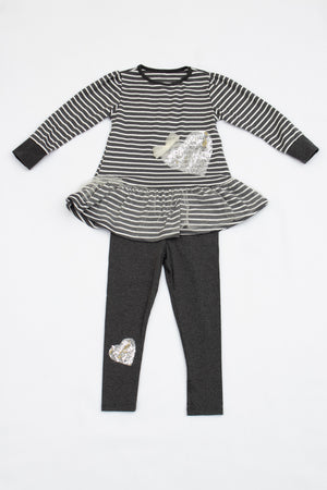 Sparkly Heart Deco. on a Blouse and Pants Set for Girls 2-6 yrs.