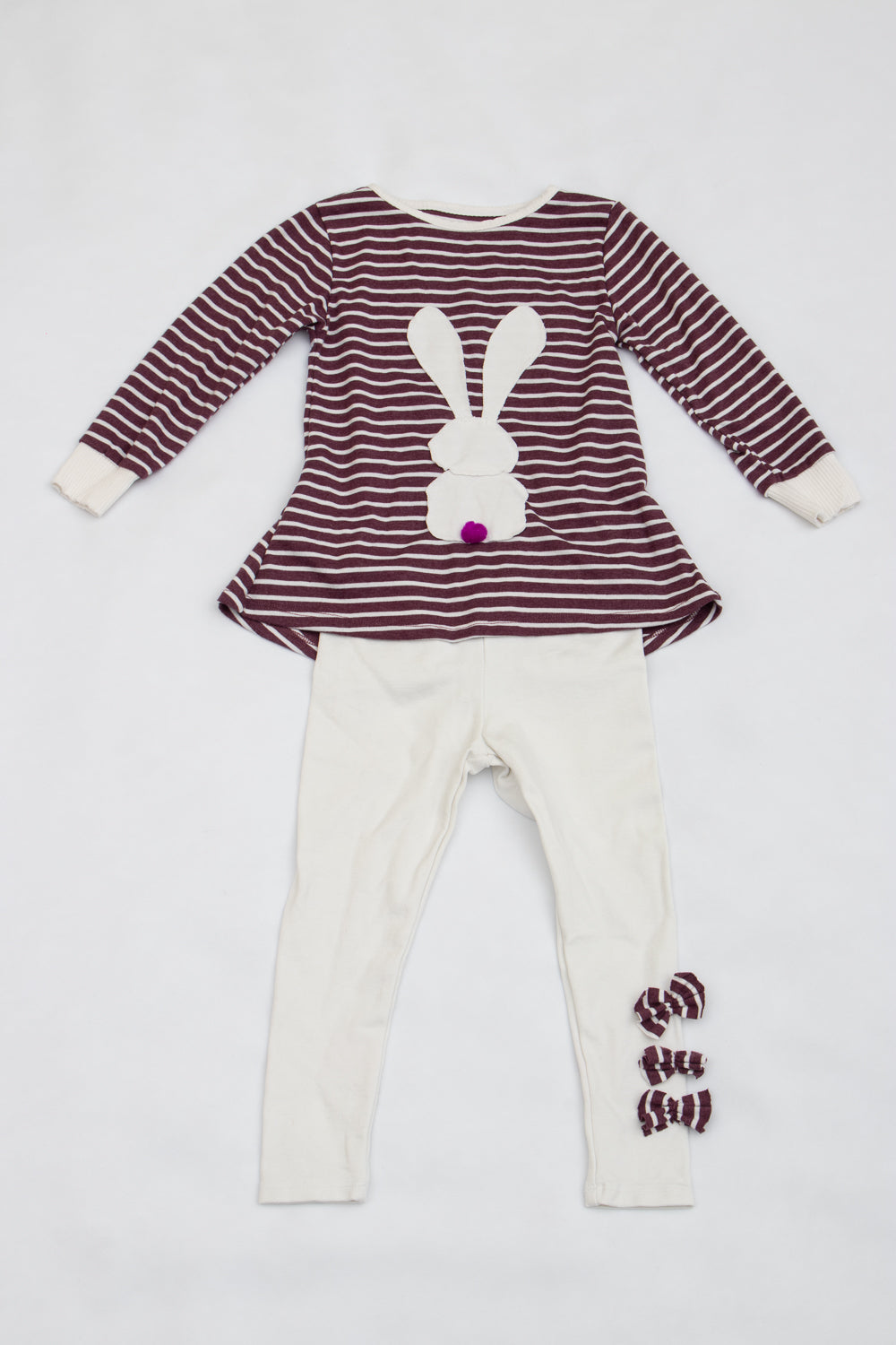 Cute Bunny Tail Silhouette Deco Blouse and Pants  Set for Girls 2-10 yrs old